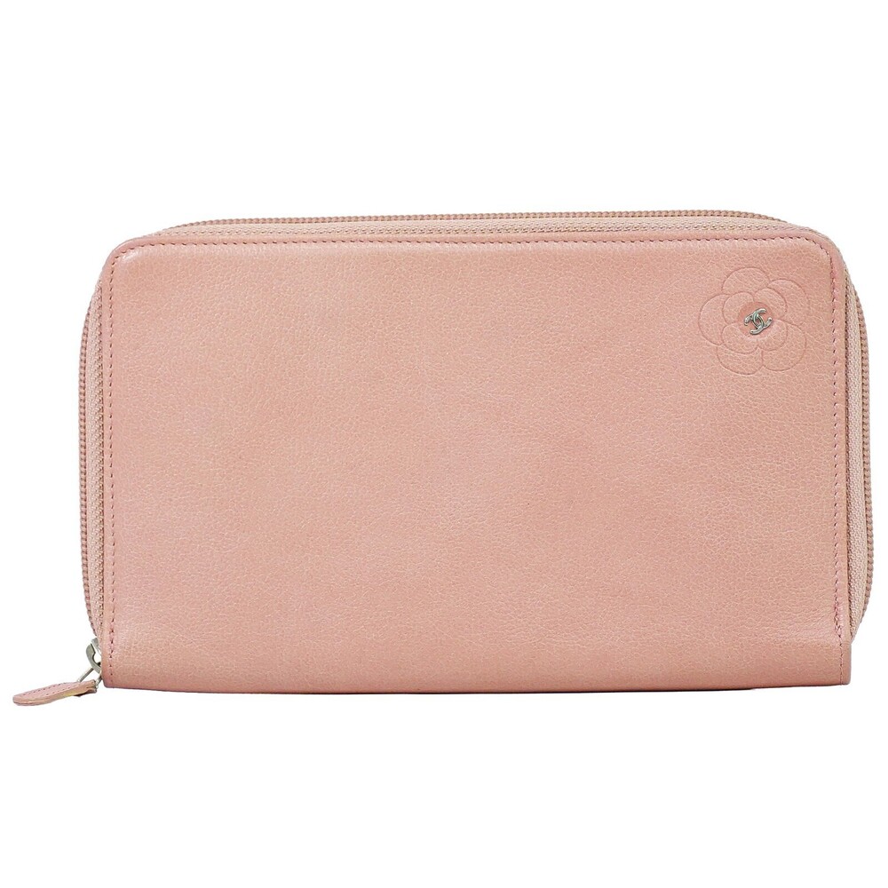 Chanel Camellia Zip Around Organizer Leather Long